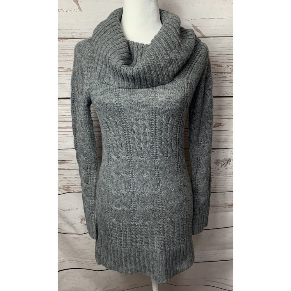 BB Dakota Grey Cable Knit Cowl Neck Sweater Dress